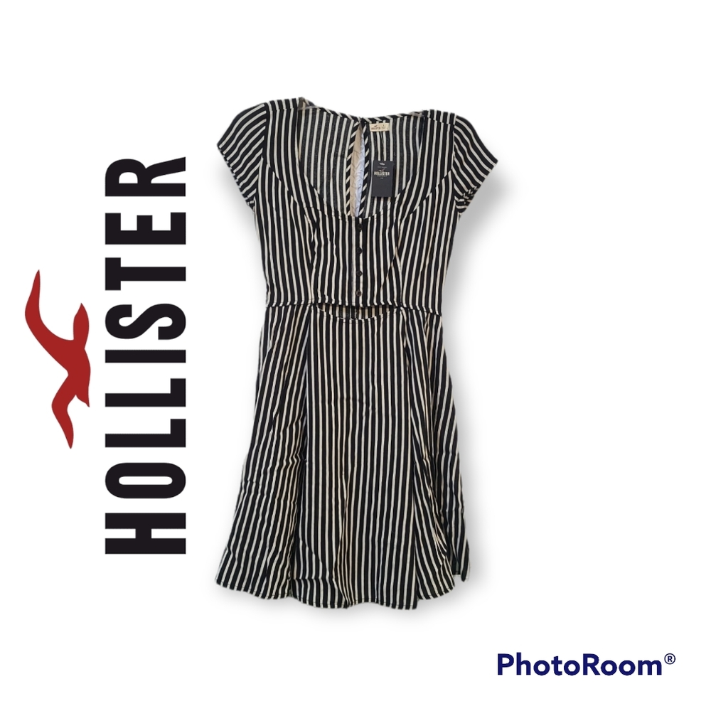 Hollister NWT Black and White Stripe Cut Out Dress Small